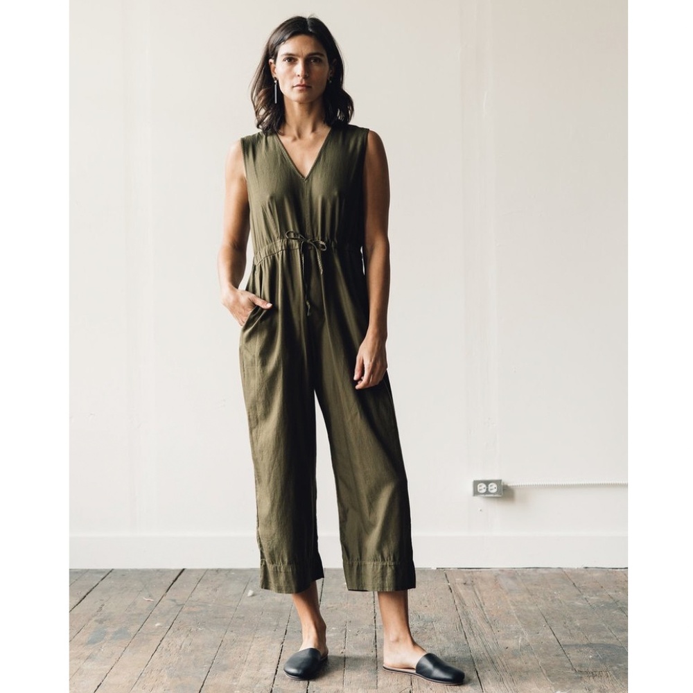 Ali Golden olive green cotton slit back jumpsuit - size L